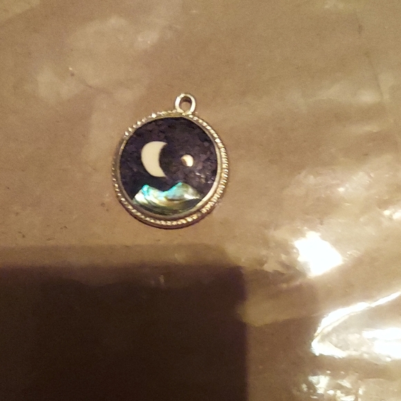 Grateful Dead David Freeland Vibes.precious Stones Inlay 925 Silver Moon Pendant - Picture 1 of 3